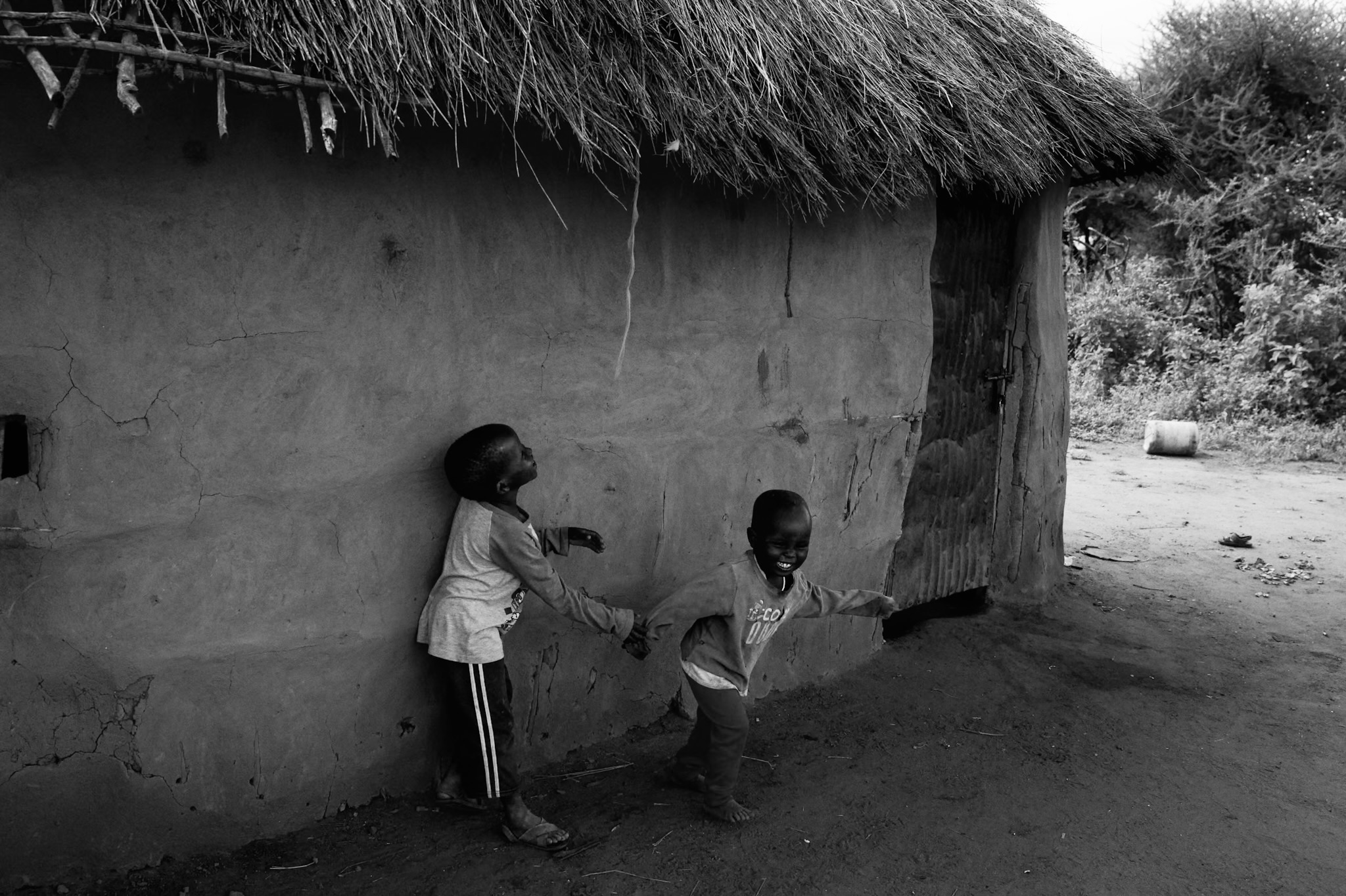 Children in Tanzania, black and white